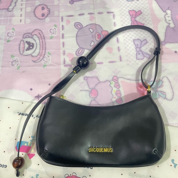Jacquemus Handbags - Jacquemus Black Leather Crescent Shoulder Bag with Gold Logo